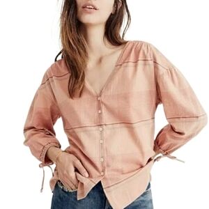 Madewell XS Morningview Tie Sleeve Plaid Button Top
